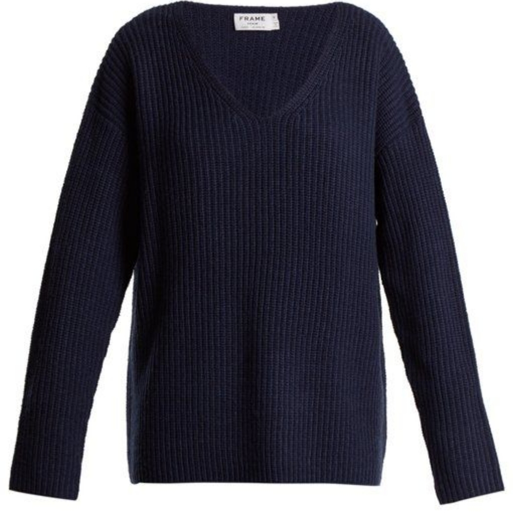 Frame oversized knit ribbed v neck sweater